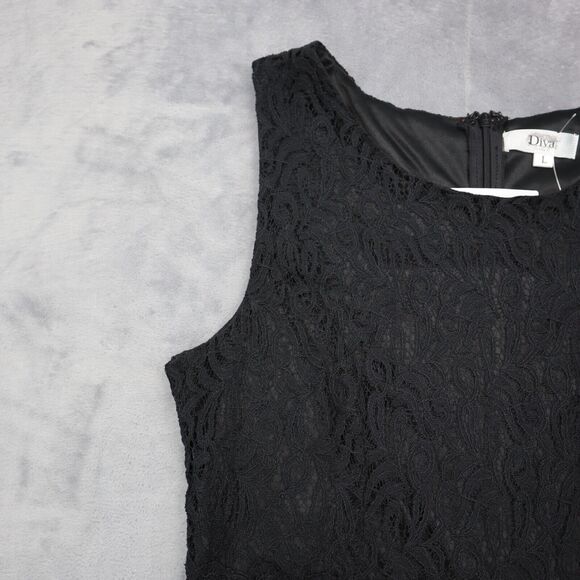 Diva USA Dress Womens L Black Laced Round Neck Sleeveless A Line Back Zip - Picture 11 of 16